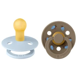 BIBS Studio Colour Pacifier Beetle Mix 2 pack Latex Size 1 Round Baby Blue/Dark Oak