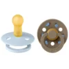 BIBS Studio Colour Pacifier Beetle Mix 2 pack Latex Size 2 Round Baby Blue/Dark Oak