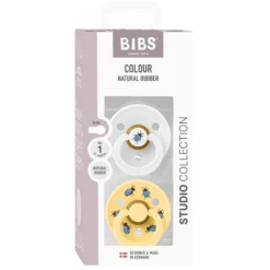BIBS Studio Colour Pacifier Beetle Mix 2 pack Latex Size 1 Round White/Pale Butter