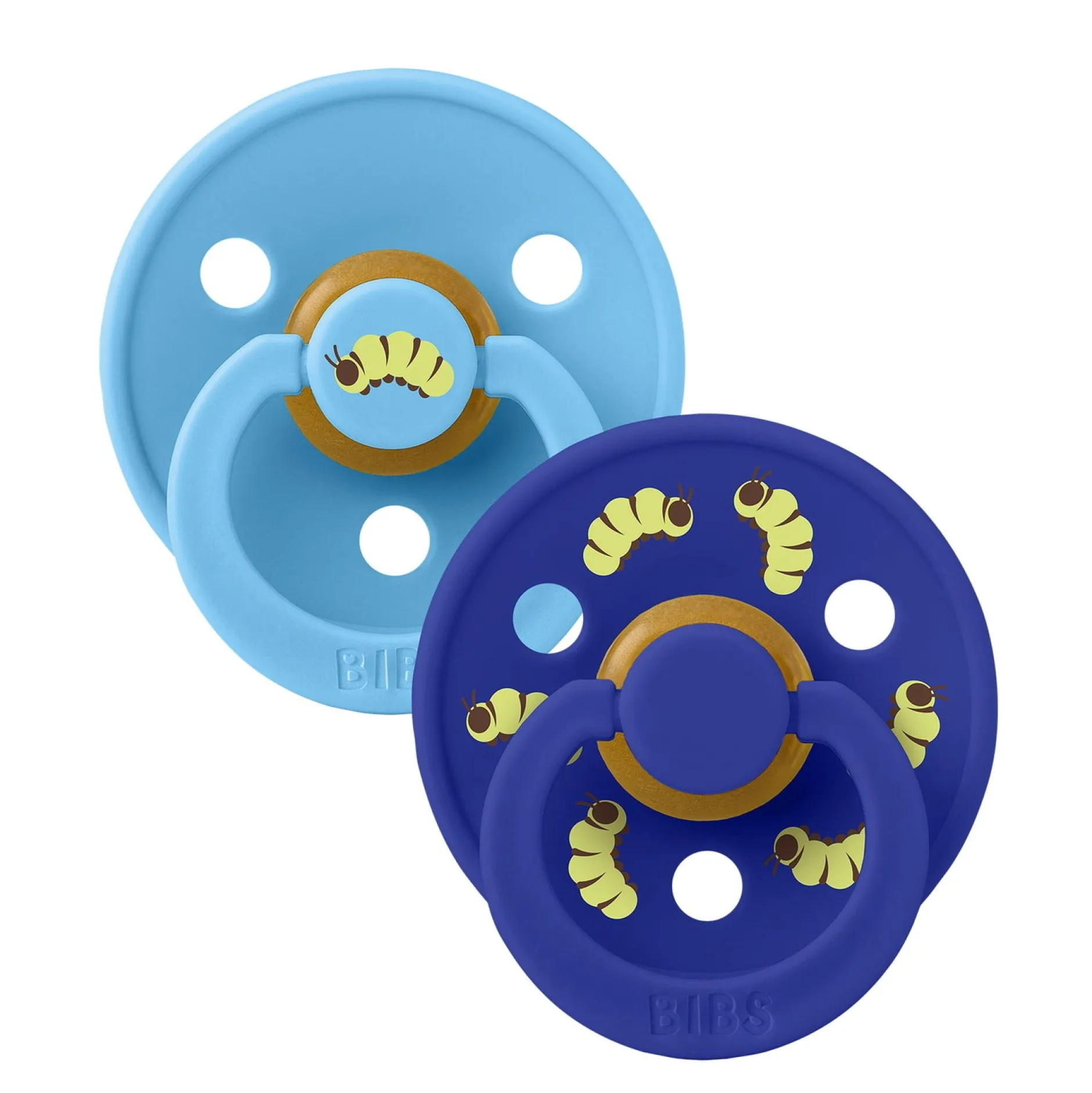 BIBS Studio Colour Pacifier Caterpillar Mix 2 pack Latex Size 1 Round Breeze/Sonic