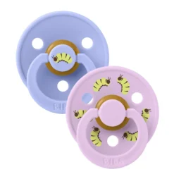 BIBS Studio Colour Pacifier Caterpillar Mix 2 pack Latex Size 2 Round Hush/Violet Sky