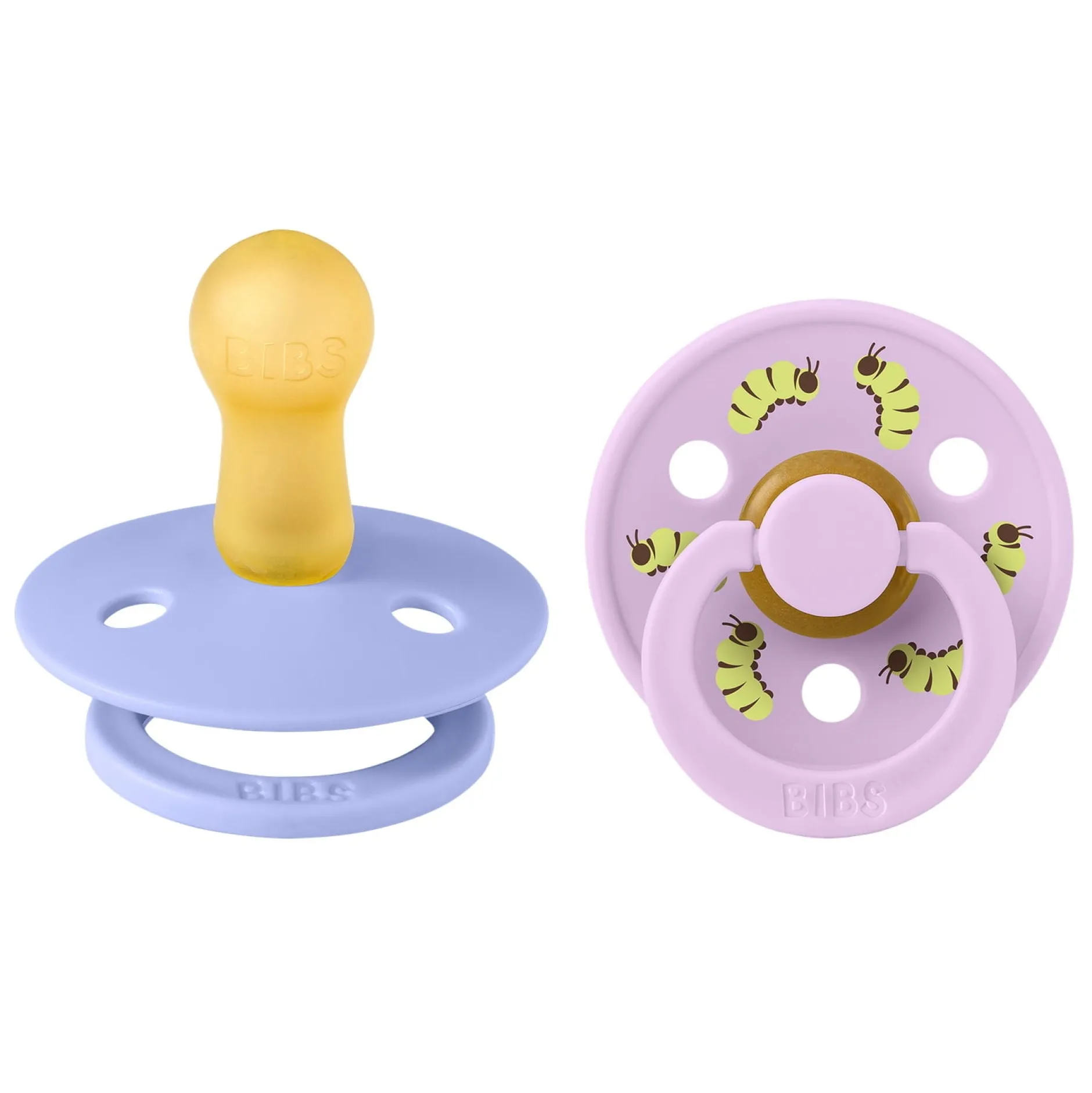 BIBS Studio Colour Pacifier Caterpillar Mix 2 pack Latex Size 2 Round Hush/Violet Sky