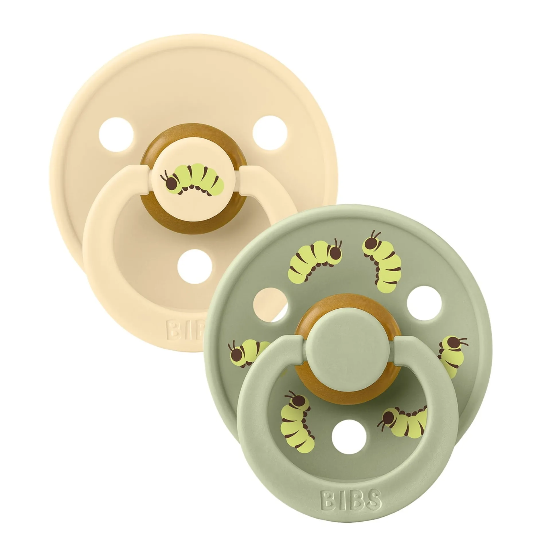 BIBS Studio Colour Pacifier Caterpillar Mix 2 pack Latex Size 2 Round Silk/Sage