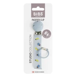BIBS Studio Pacifier Clip Ribbon Caterpillar Beetle Mix Dusty Blue