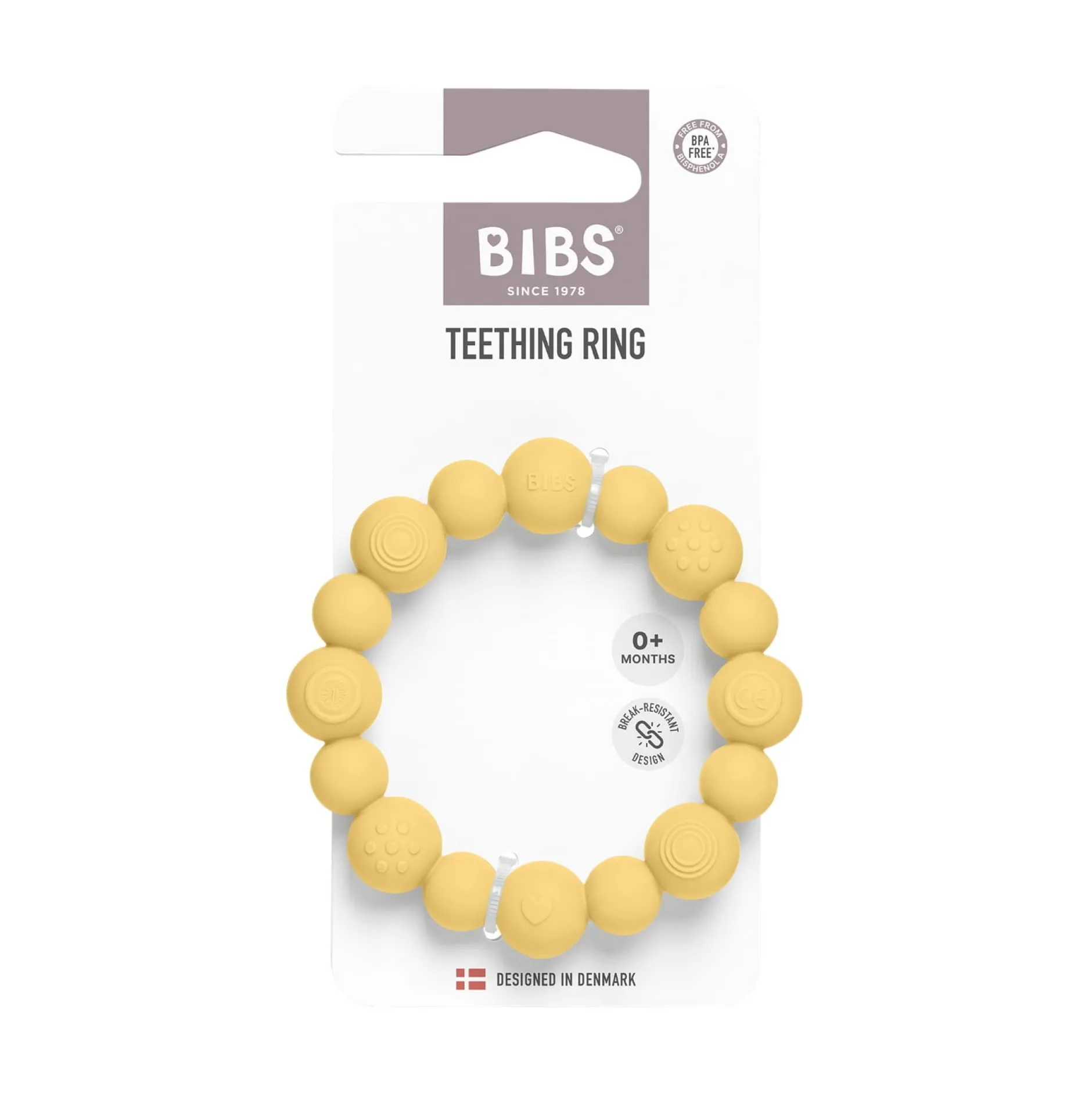 BIBS Teething Ring Beaded Pale Butter