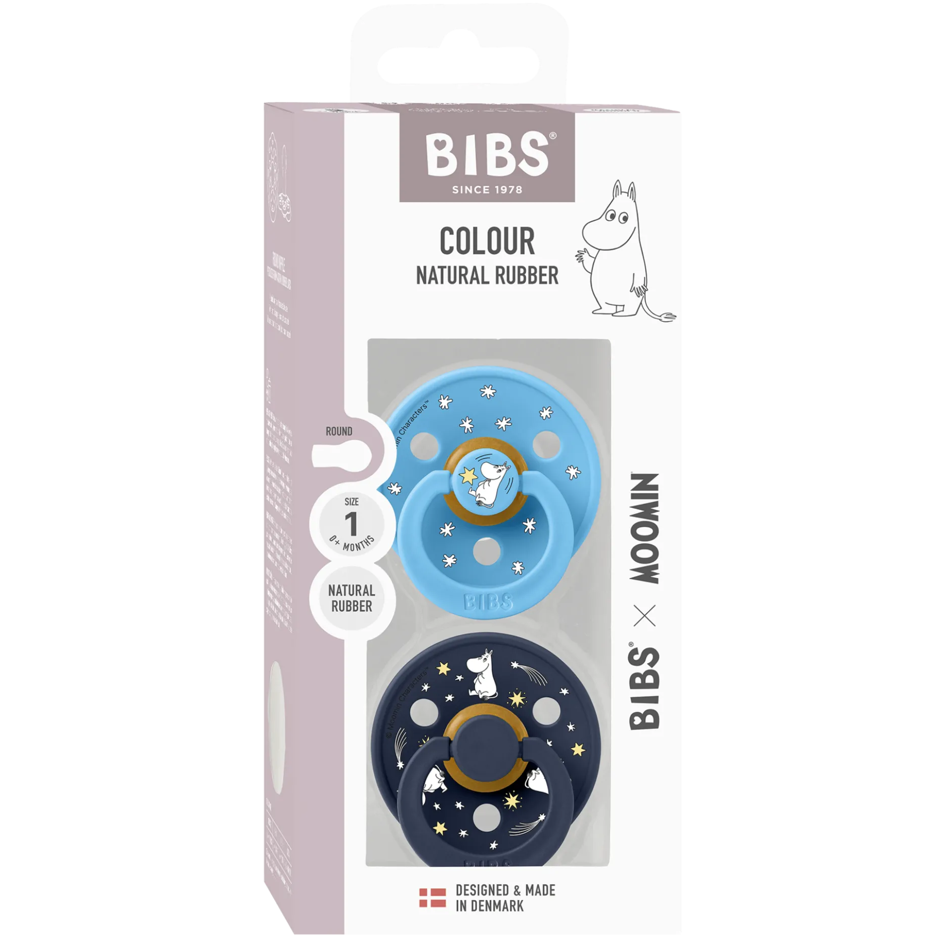 BIBS x Moomin Pacifier Colour Good Night Latex 0+ Månader Size 1 Breeze Mix 2 st