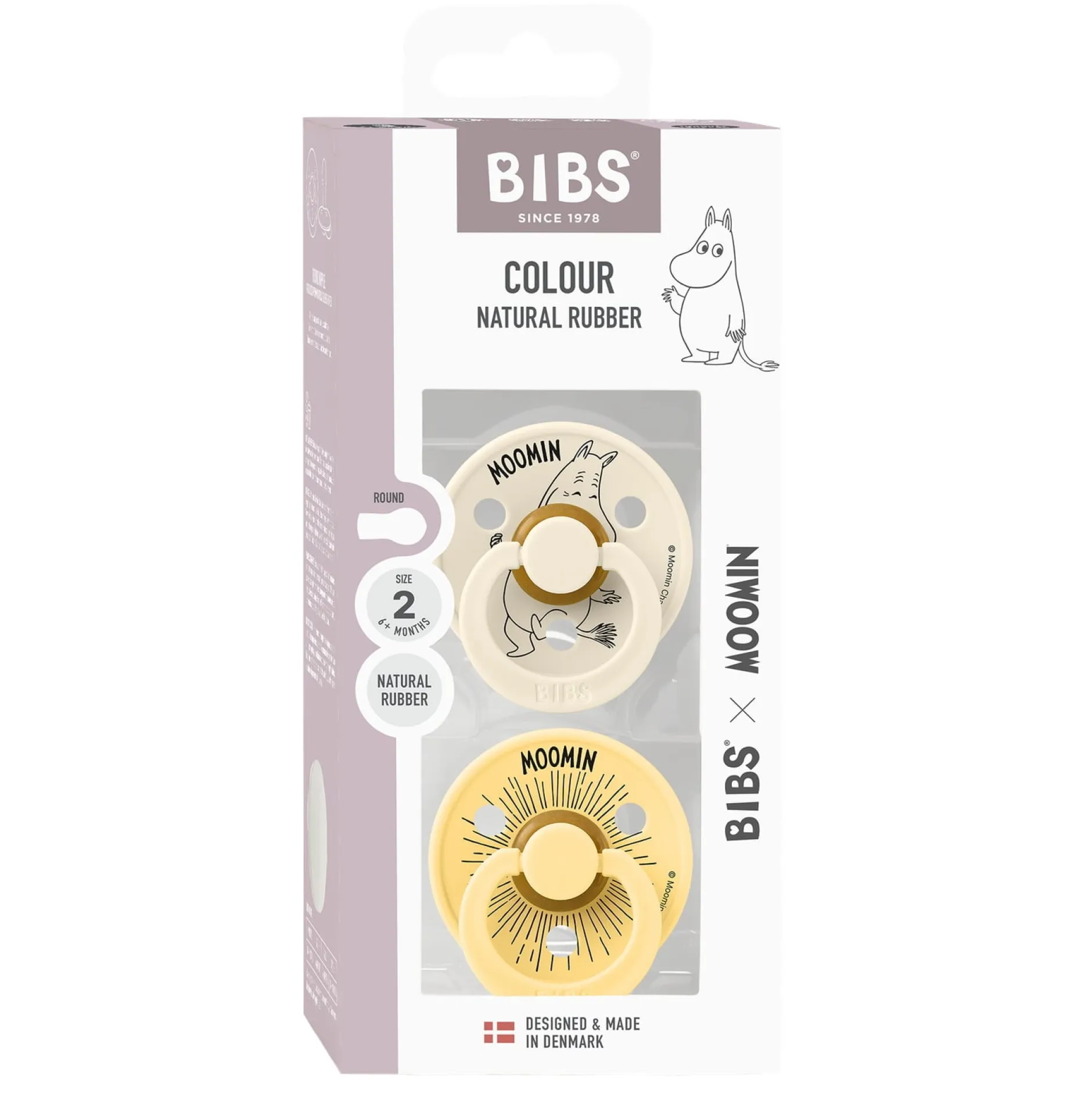 BIBS x Moomins Pacifier Colour Moomintroll 2 PACK Latex Size 2 Ivory/Pale Butter