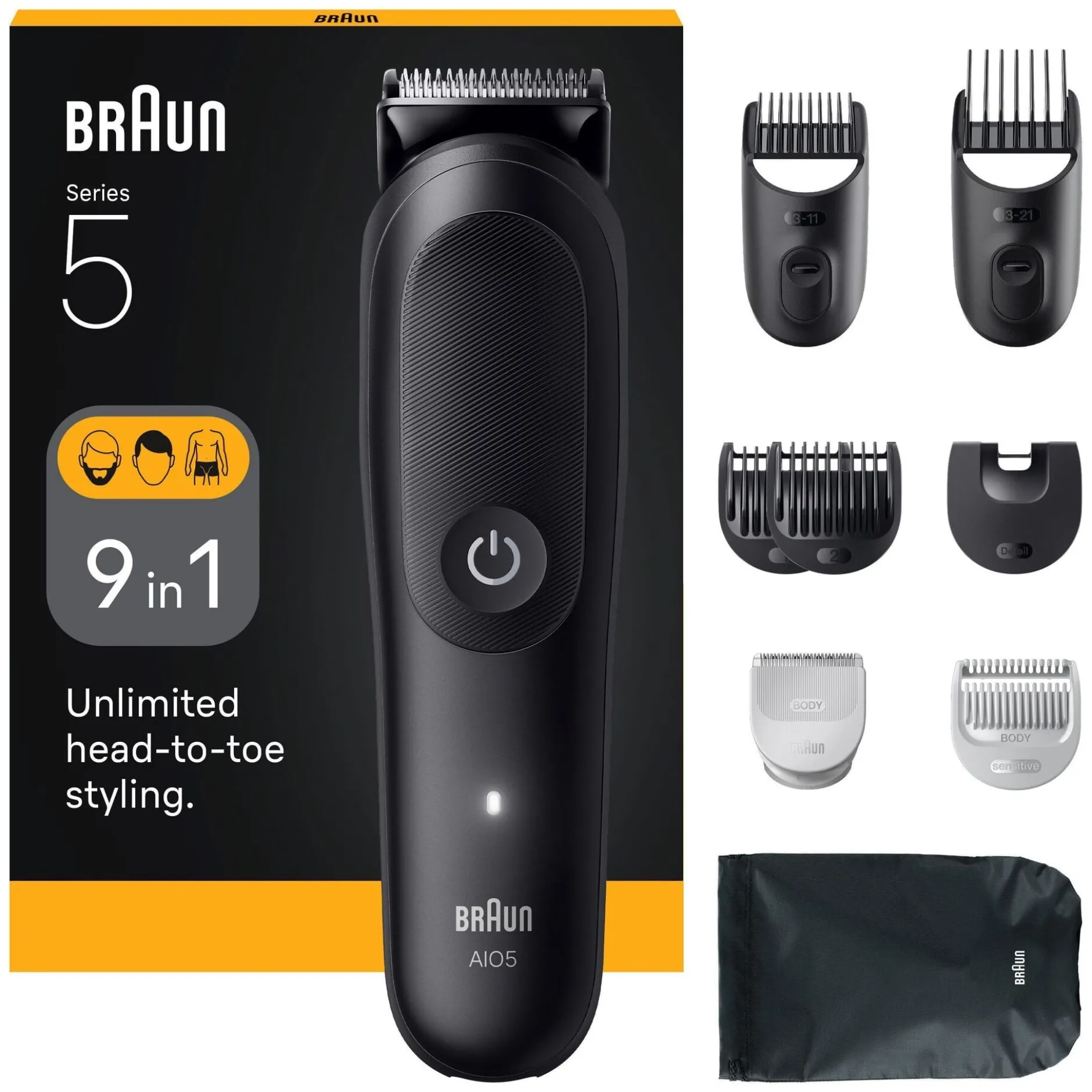 Braun Allt-in-One Series 5, 9in1 Grooming Kit, AIO5540, Svart