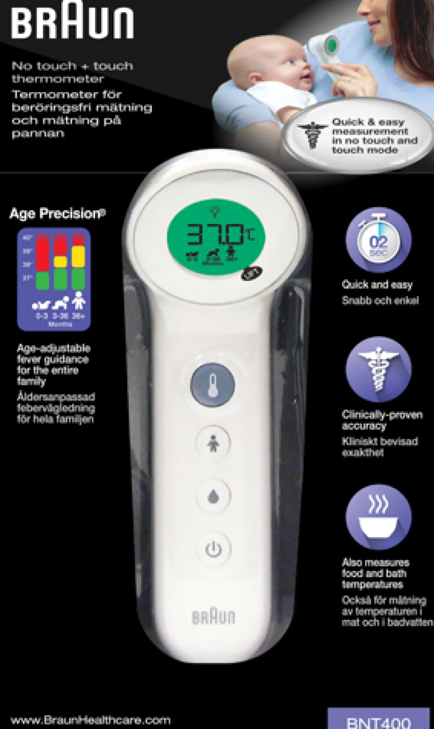Braun BNT400 No Touch & Forehead Panntermometer 1 st