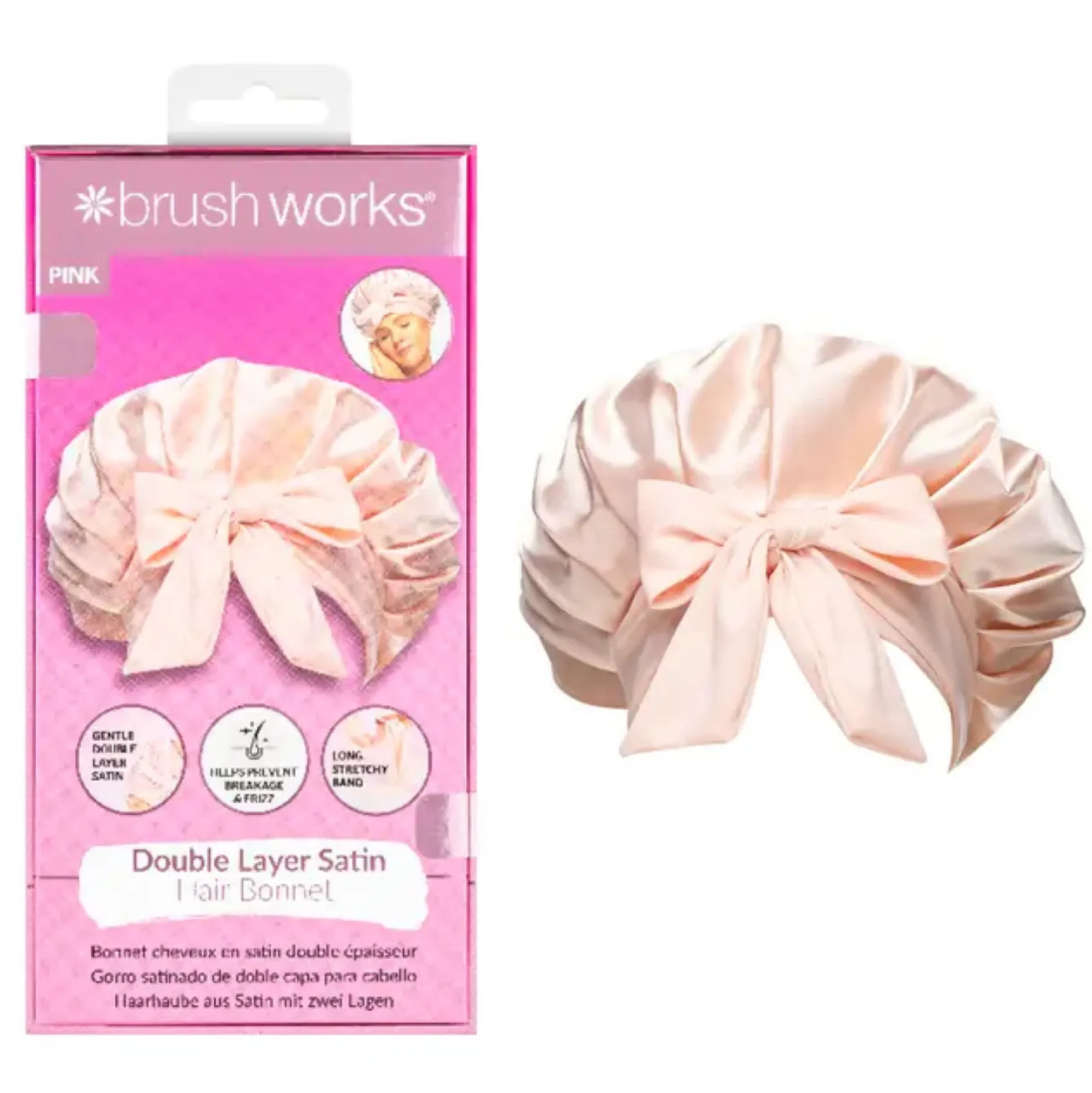 Brushworks Double Layer Satin Hair Bonnet - Ballet Pink