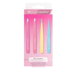 Brushworks HD 4 Piece Combination Tweezer Set - Neon