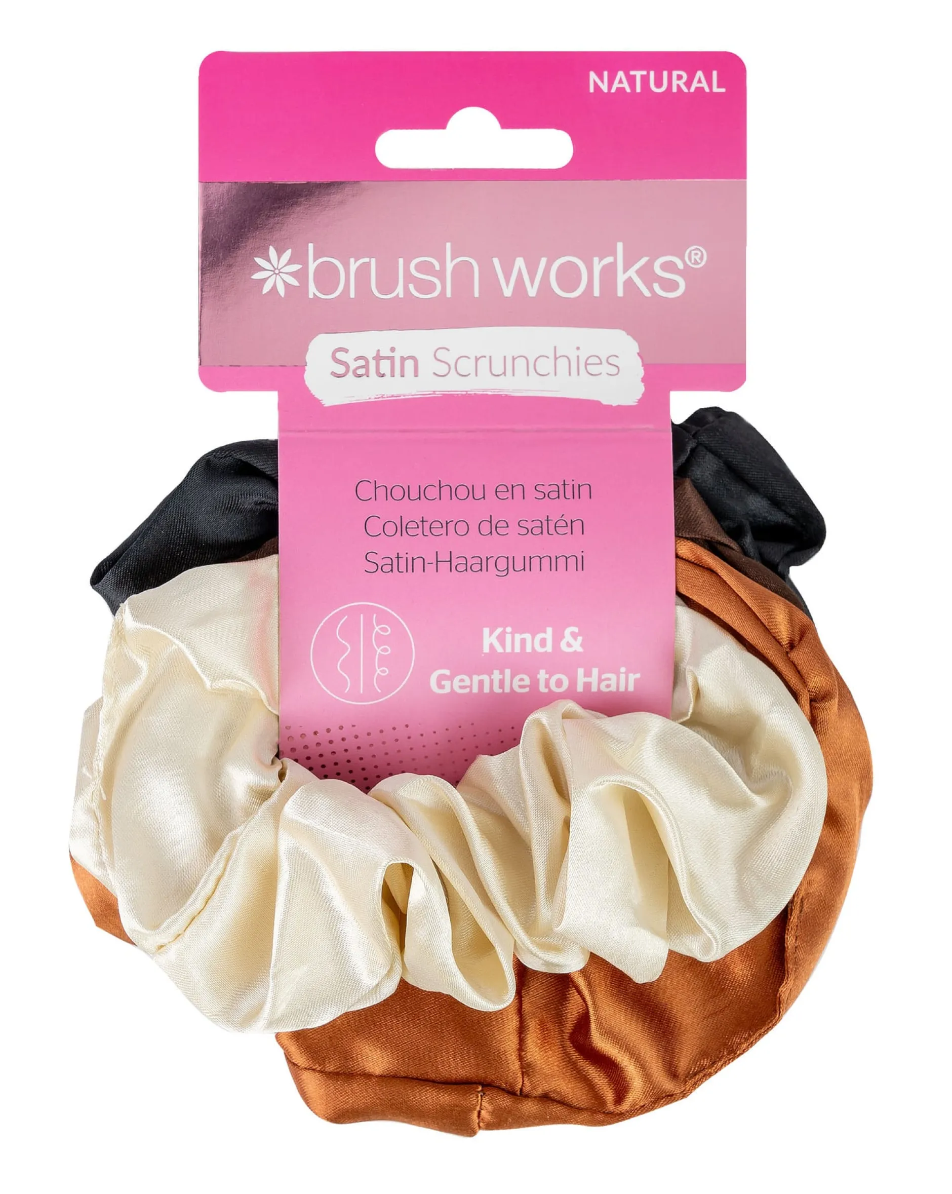 Brushworks Nude Satin Scrunchies 4 st