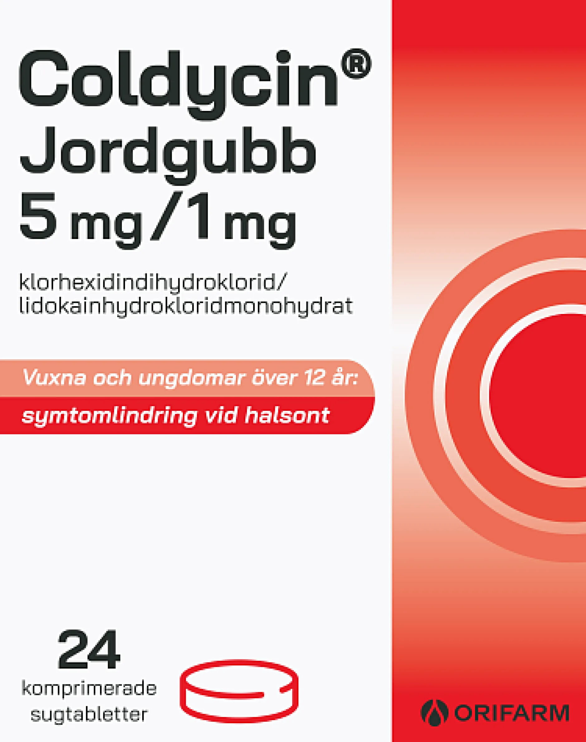 Coldycin Jordgubb 5 mg/1 mg 24 sugtabletter