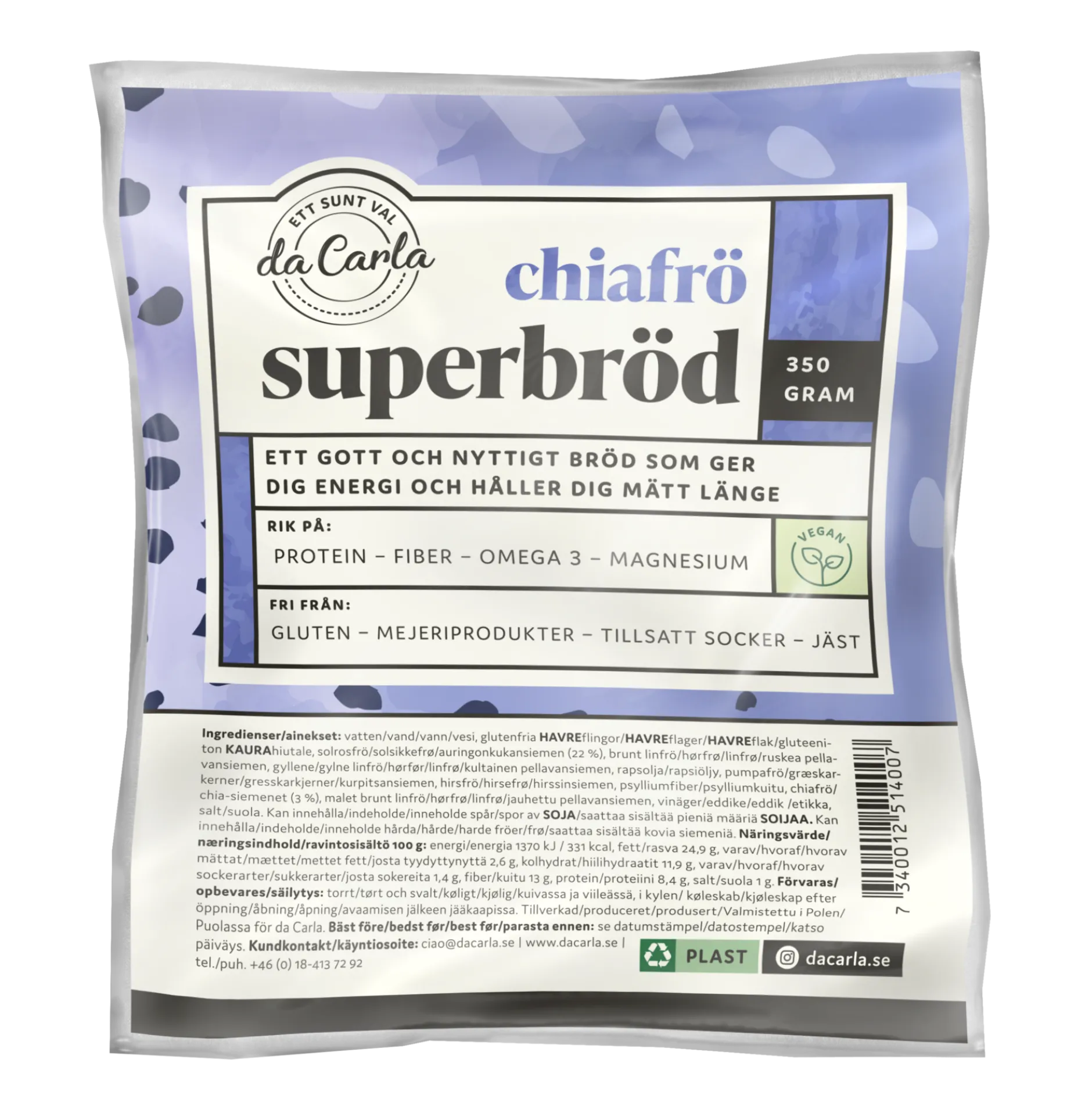 Da Carla Superbröd Chiafrön 350g