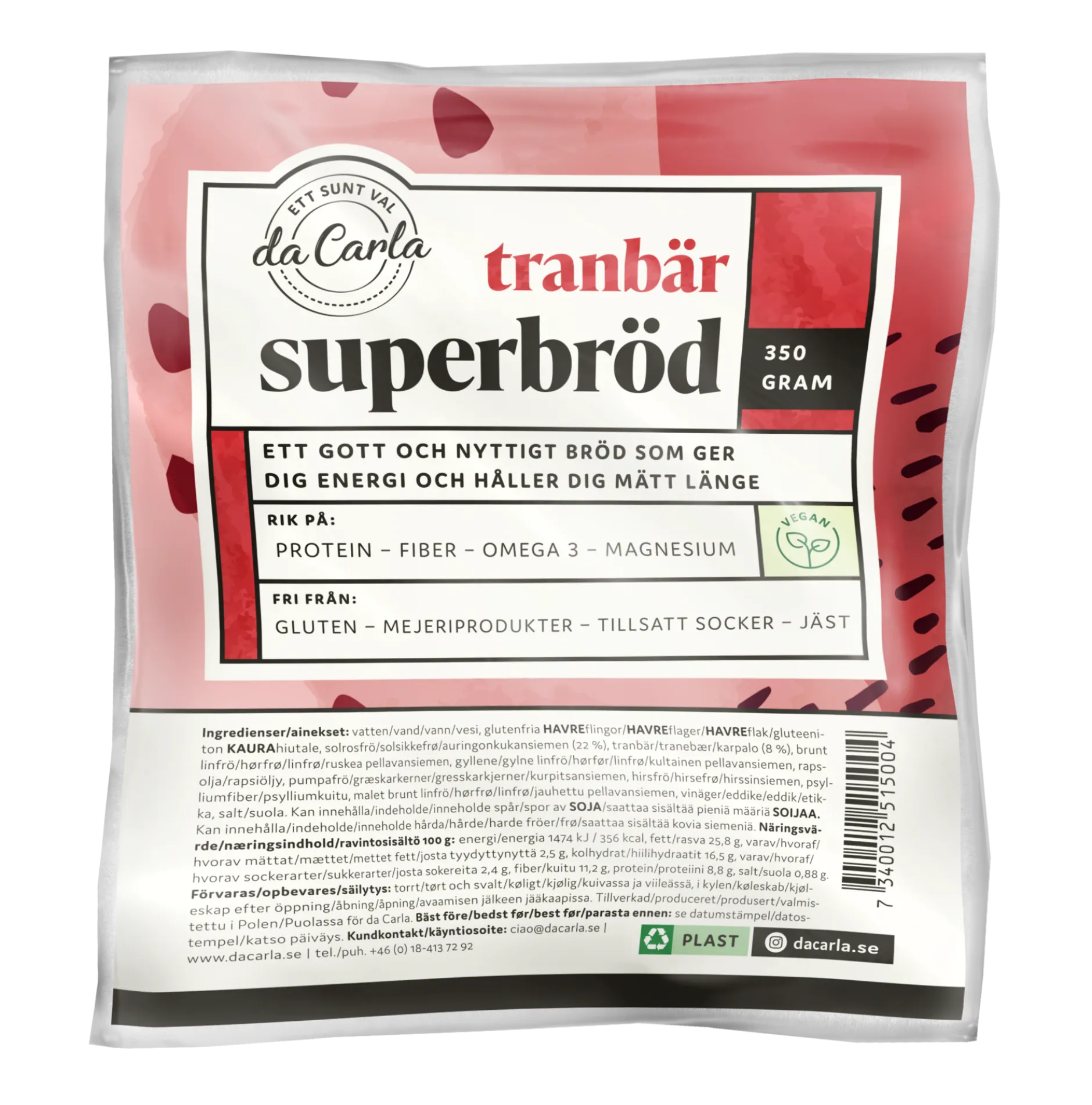 Da Carla Superbröd Tranbär 350g
