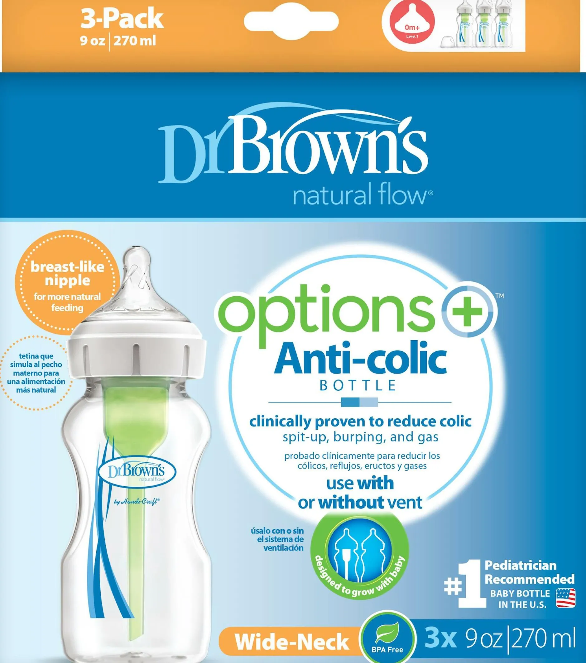Dr.Brown Wide-Neck Options+ Nappflaska 270 ml x 3 st