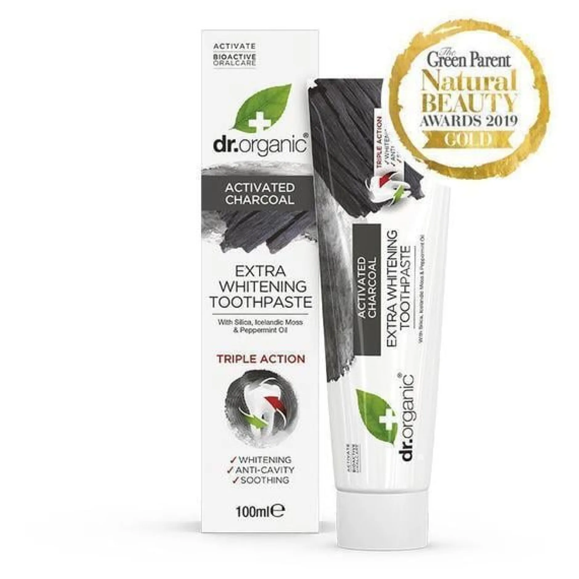 Dr Organic Aktivt Kol Extra Whitening Fluor Tandkräm 100 ml