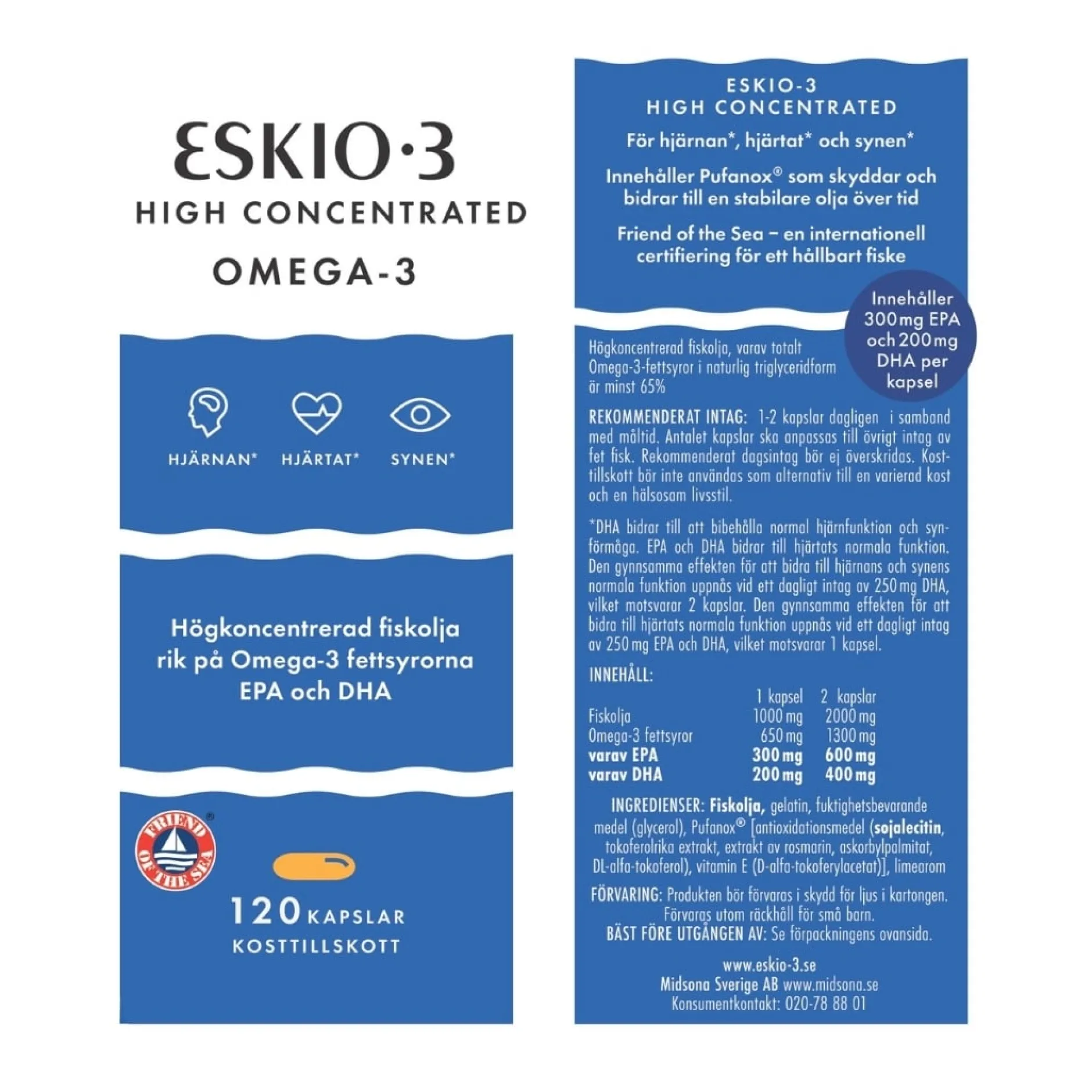 Eskio-3 High Omega-3 Fiskolja 120 kapslar