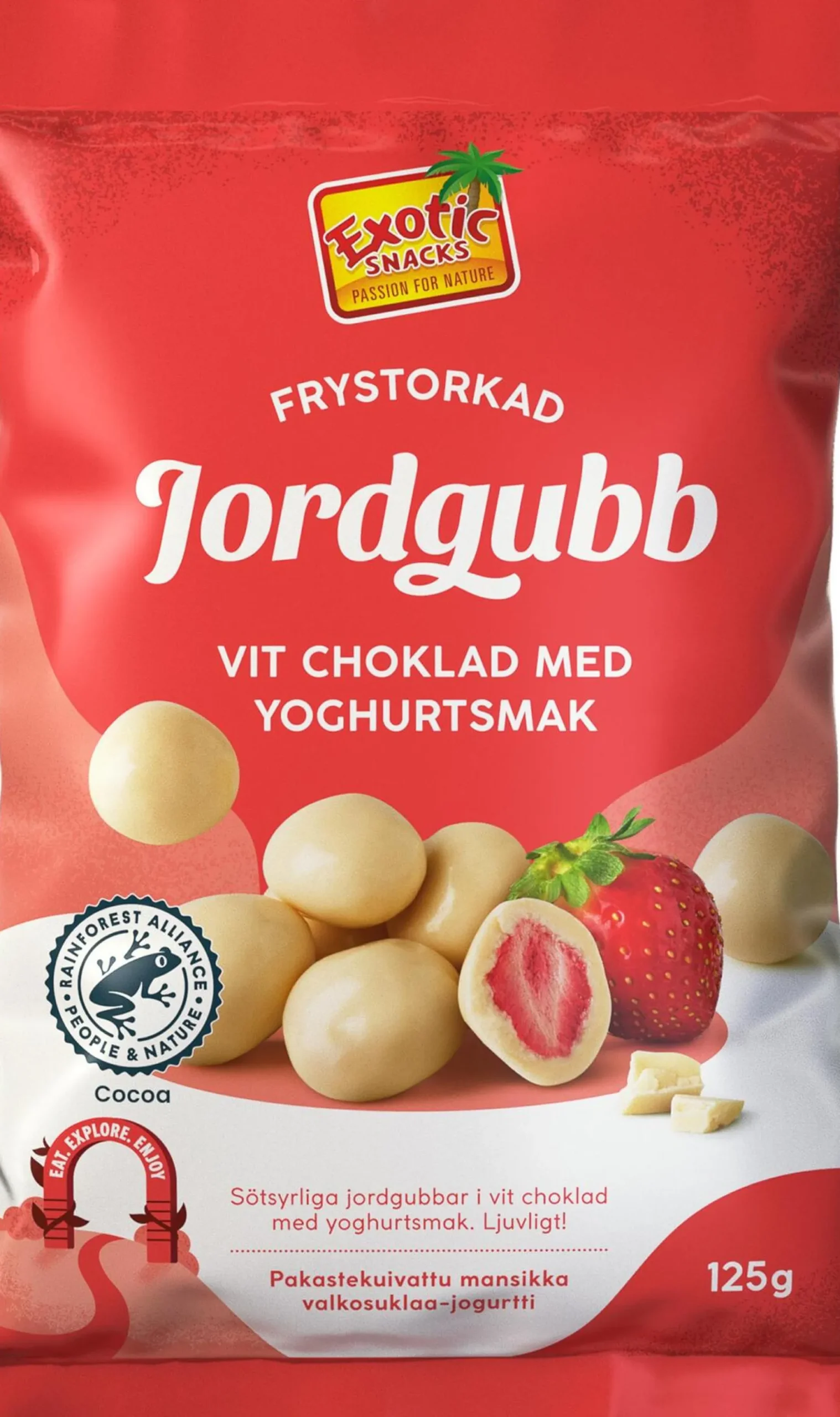 Exotic Snacks Frystorkad Jordgubb Vit Choklad & Yoghurt 125 g