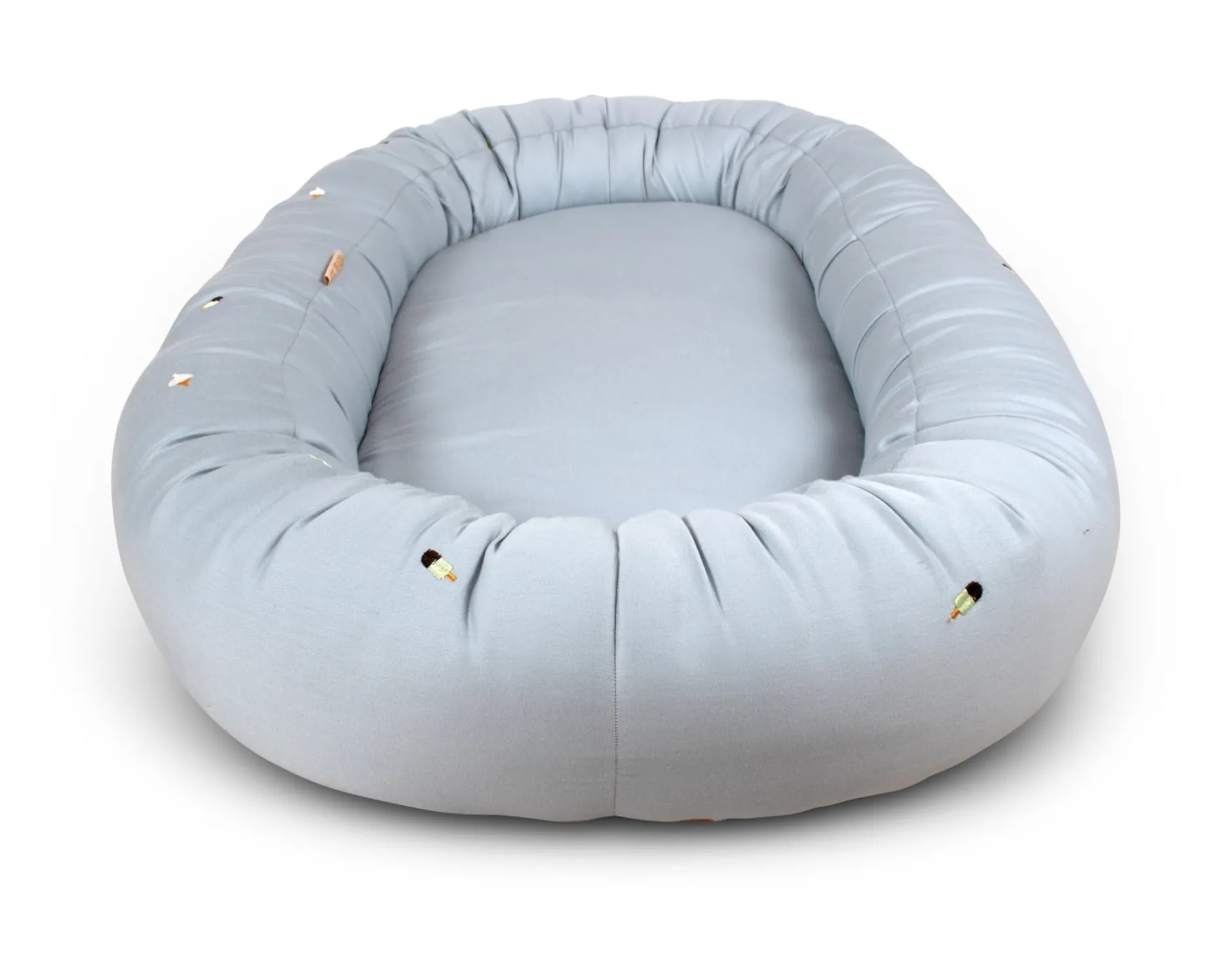 Filibabba Babynest 2:a generationen Broderad Cool Summer-Design Pearl Blue