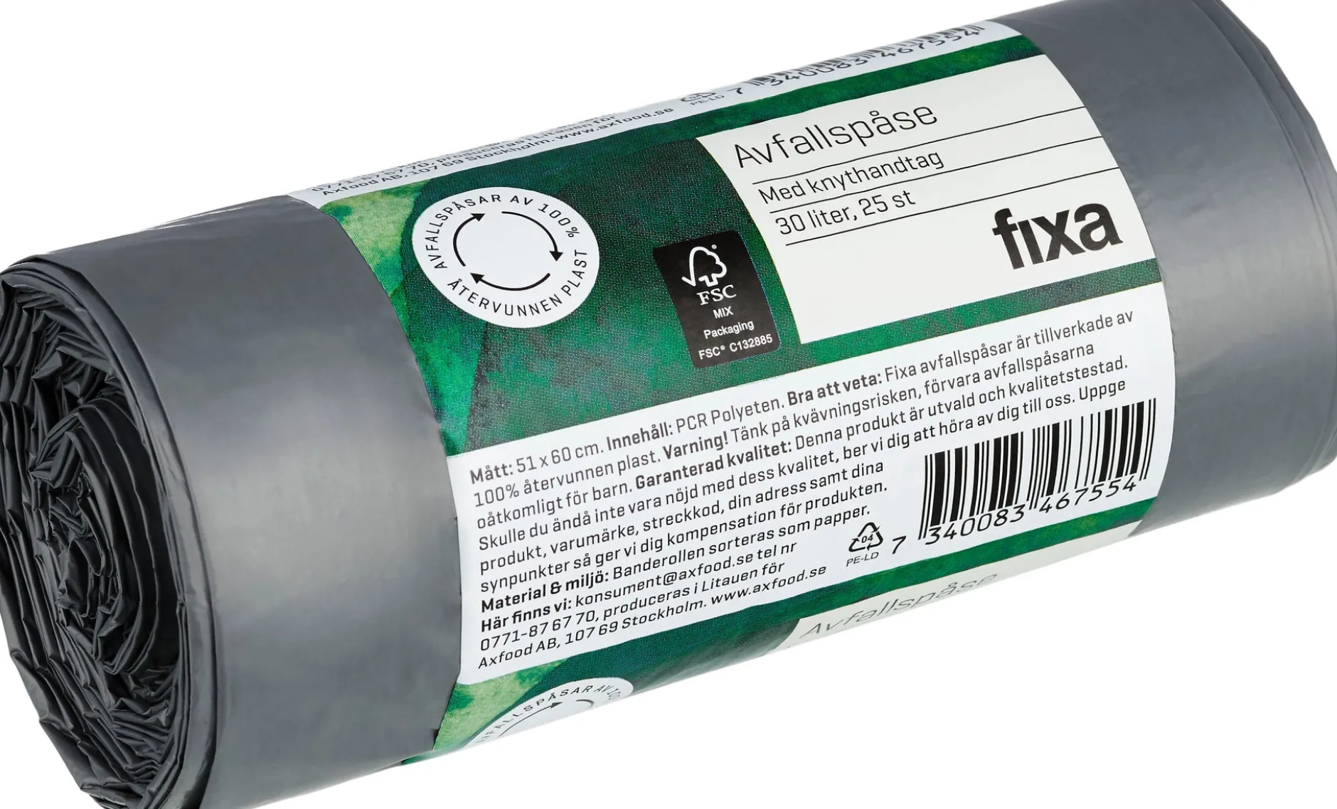 Fixa Avfallspåsar Knythandtag 30 Liter 25 st