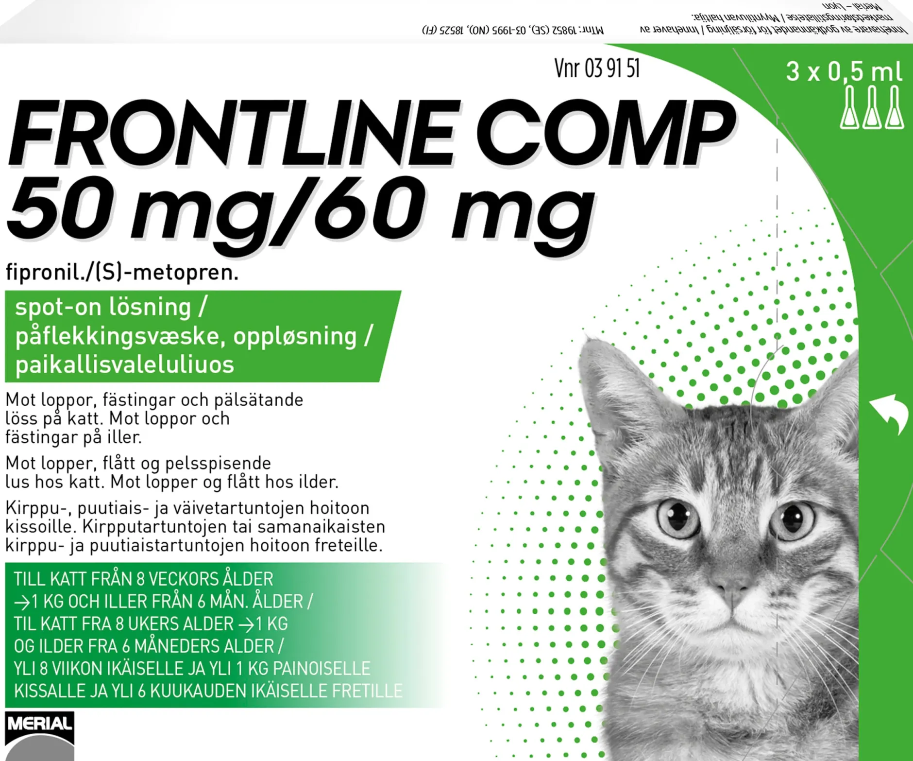 Frontline Comp Spot-on Lösning 50 mg/60 mg 3 x 0,5 ml