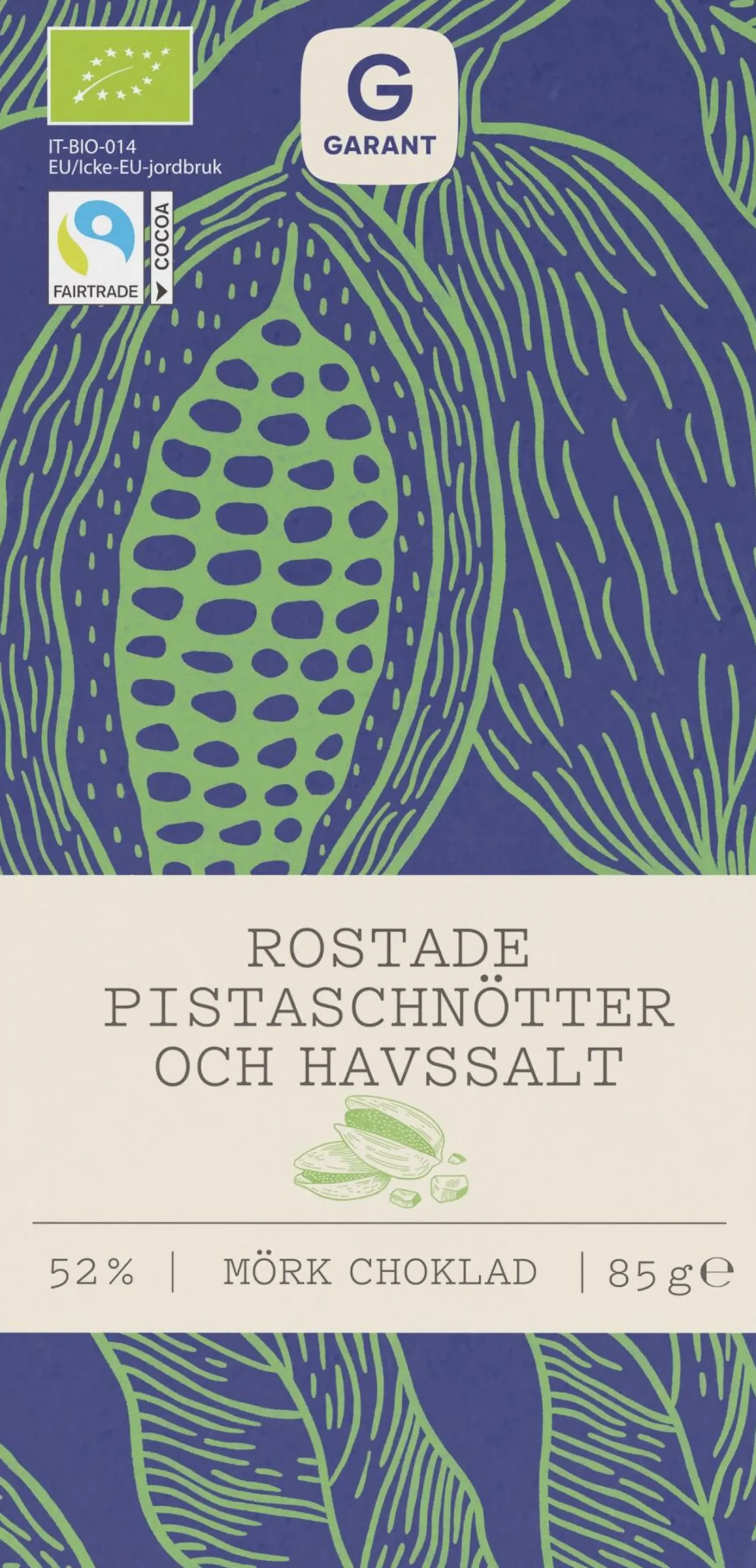 Garant Choklad eko mörk pistasch havssalt 85 g