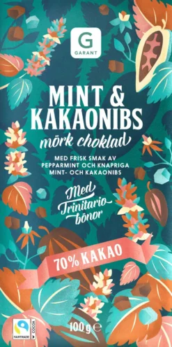 Garant Mörk Choklad 70% Mint & Kakaonibs 100 g