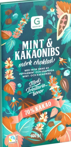 Garant Mörk Choklad 70% Mint & Kakaonibs 100 g