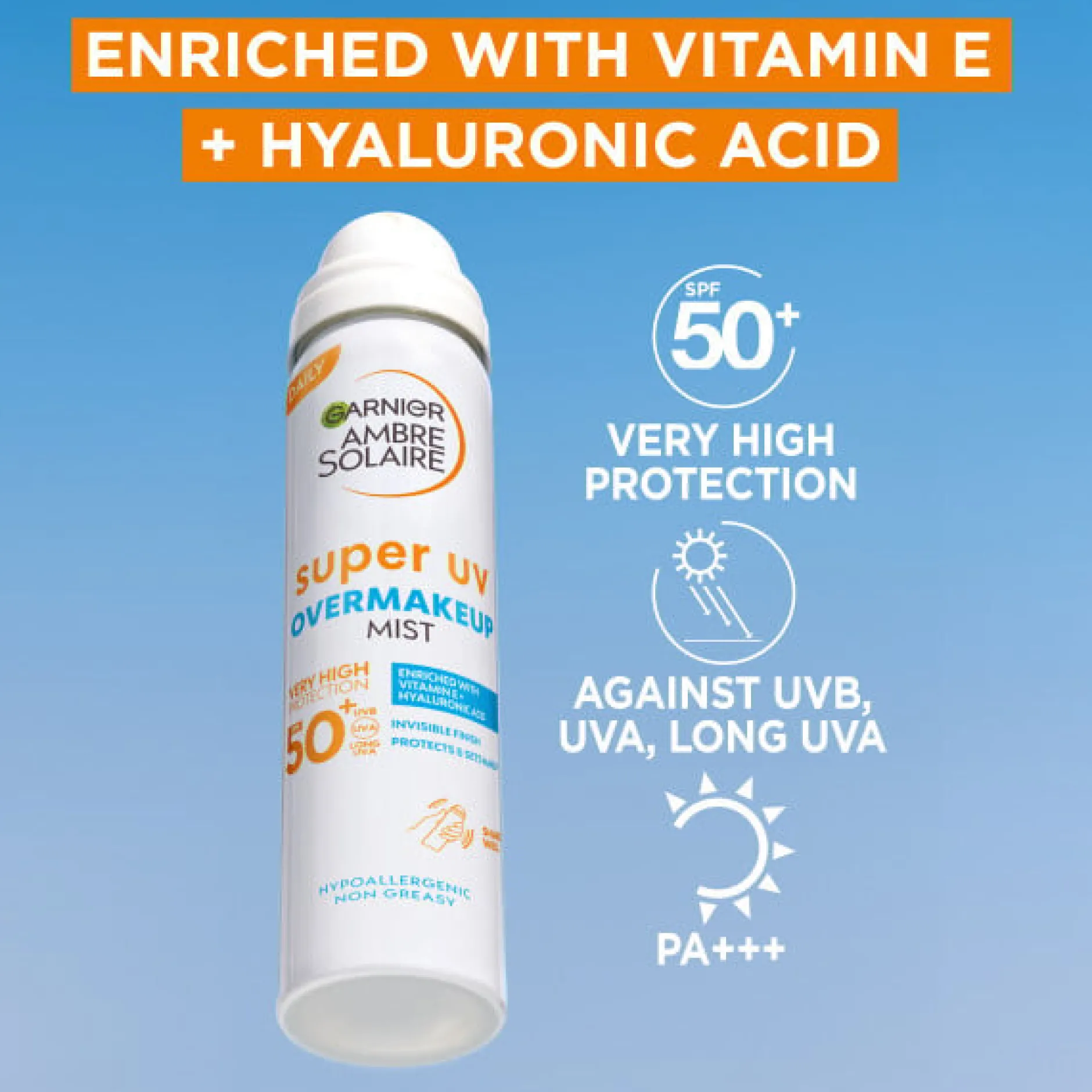 Garnier Ambre Solaire Super UV Over Makeup Protection Mist with Hyaluronic Acid SPF50+75 ml