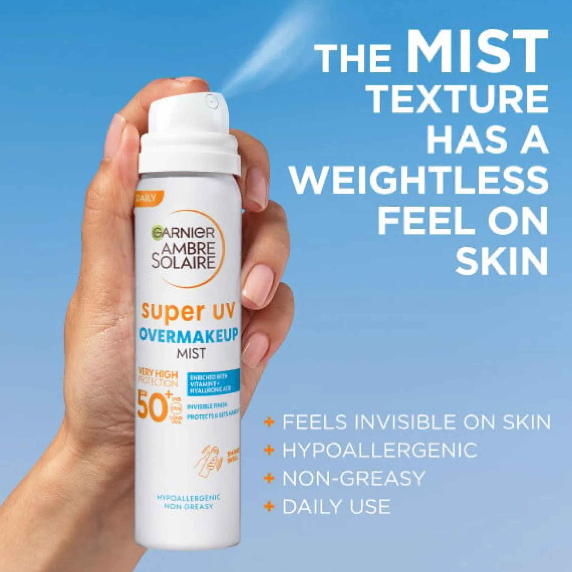 Garnier Ambre Solaire Super UV Over Makeup Protection Mist with Hyaluronic Acid SPF50+75 ml