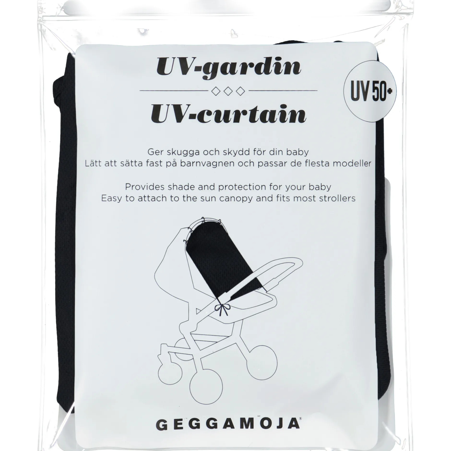 Geggamoja UV-Gardin Barnvagn Svart One Size UV50 +