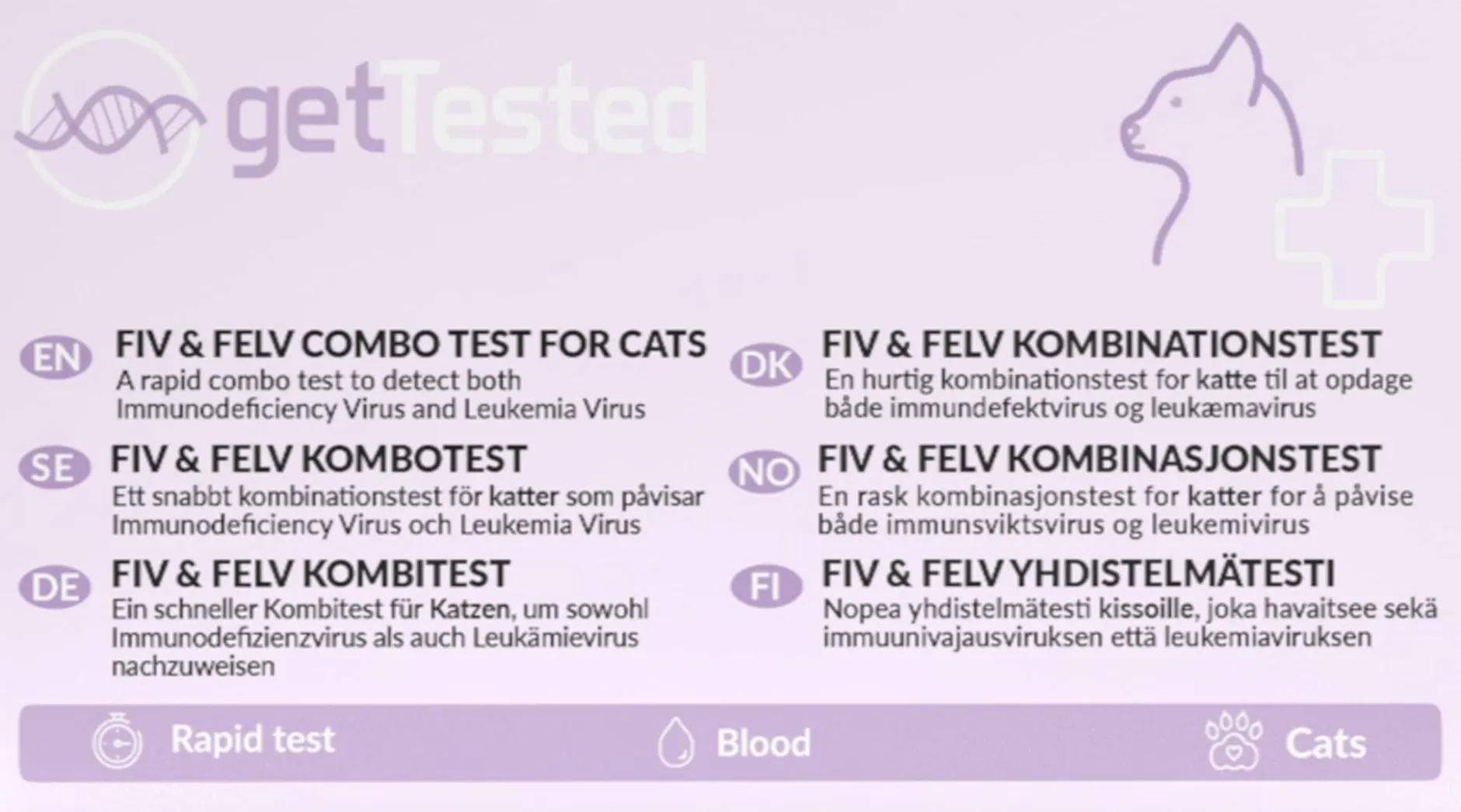 Get Tested Immunbristvirus (FIV) och Leukemivirus (FeLV) kombotest för katter 1 st