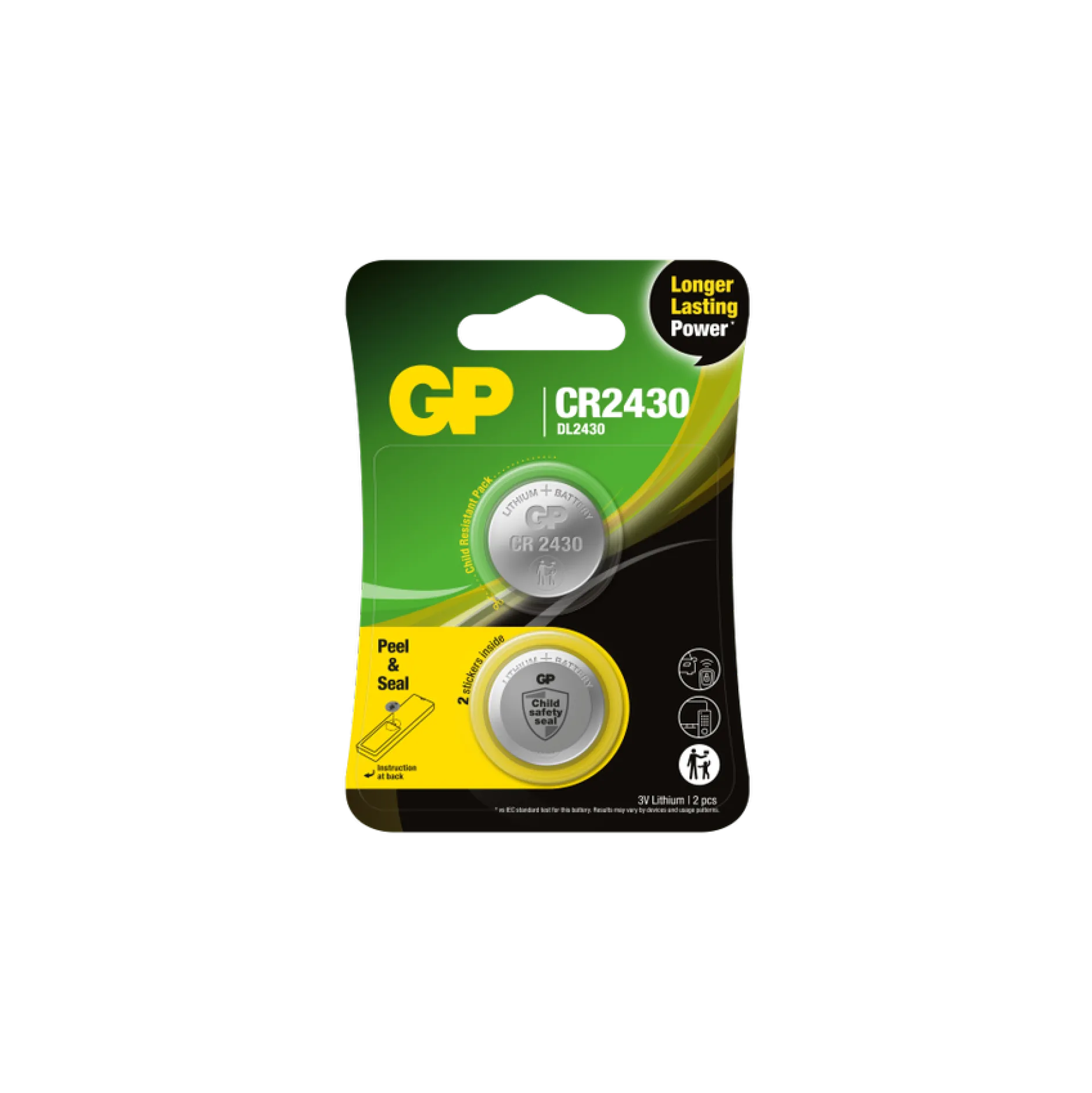 GP Batteries Knappcell Litium CR2430 Safety seal 2 st