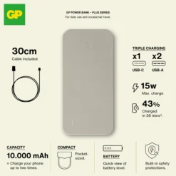 GP Powerbank Plus 10000mAh Cream