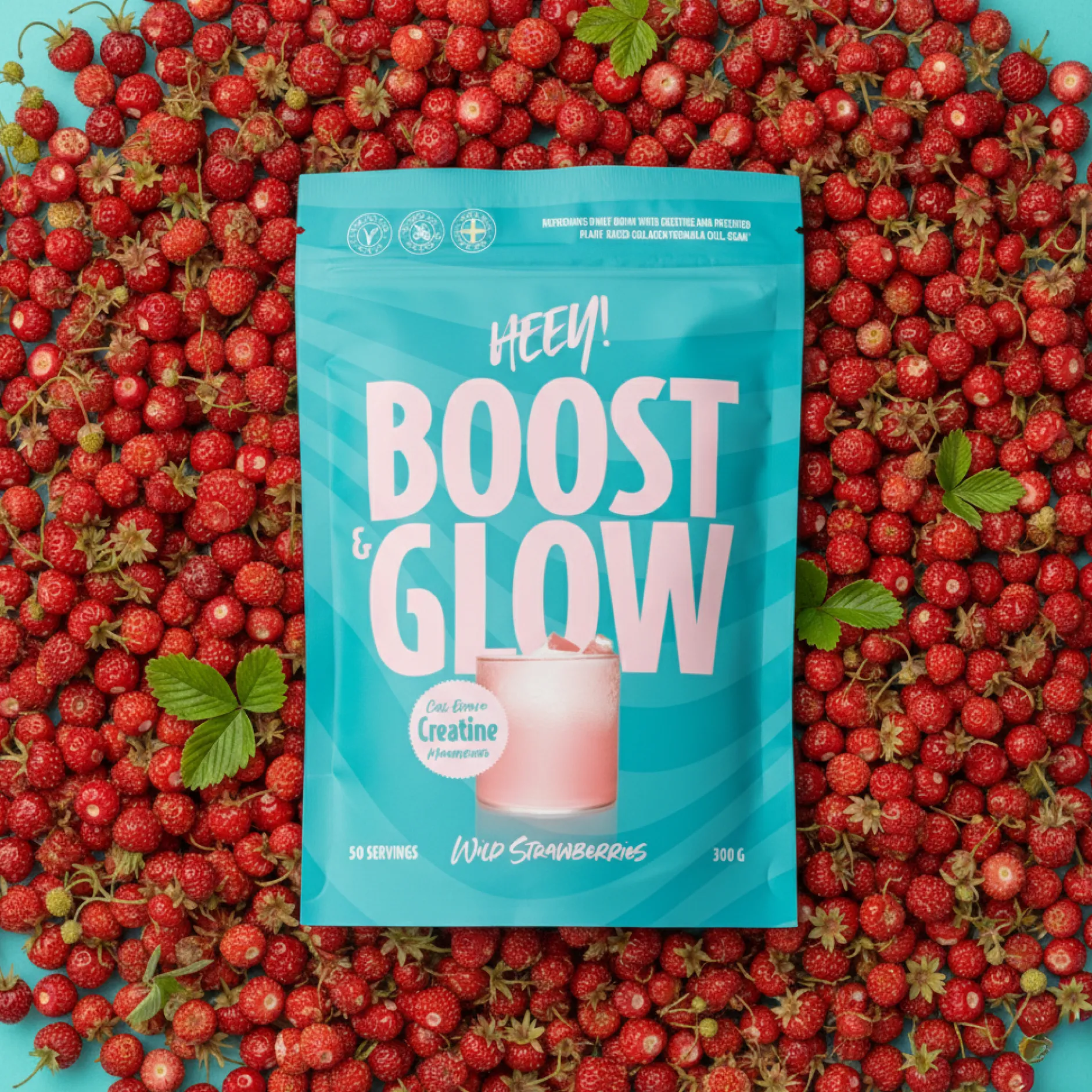 Heey! Boost & Glow Kreatin + Collegan® Smultron 300 g
