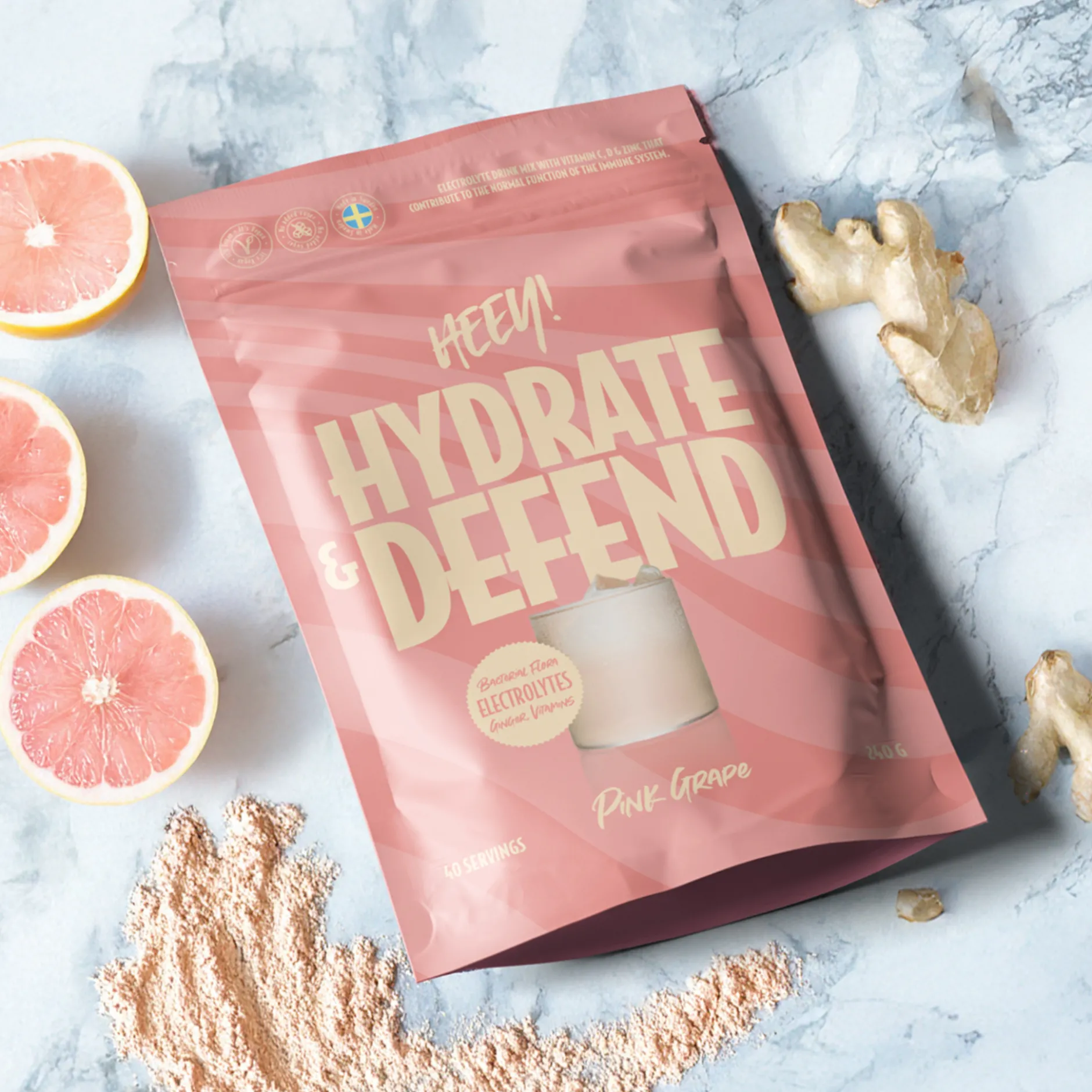 Heey! Hydrate & Defend Electrolytes Pink Grape 240 g