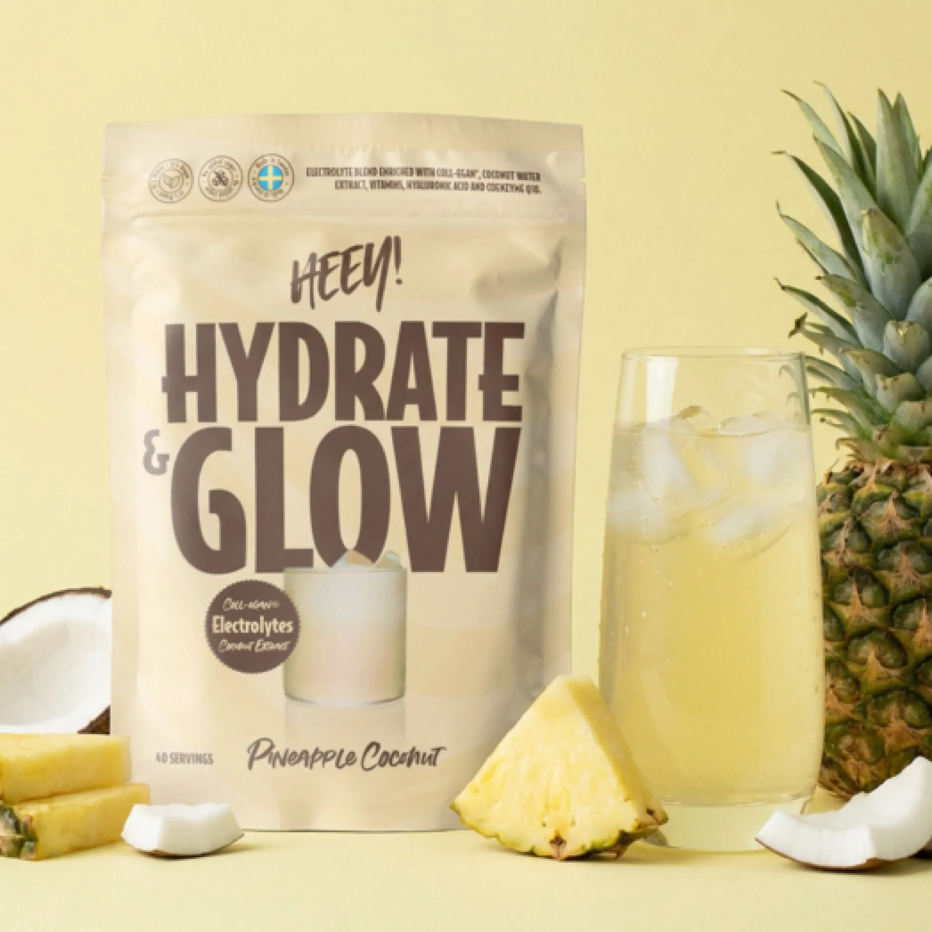 Heey! Hydrate & Glow Elektrolyter + Coll-egan® Ananas Kokos 240 g