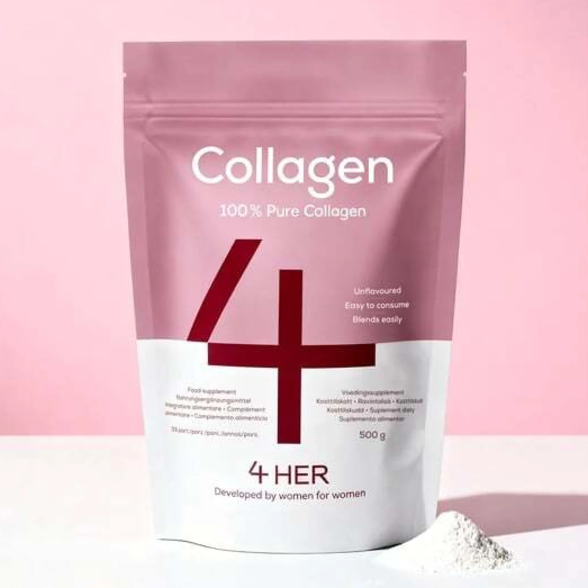 4 HER Collagen Pure 500 g - 100 % hydrolyserat kollagenpulver
