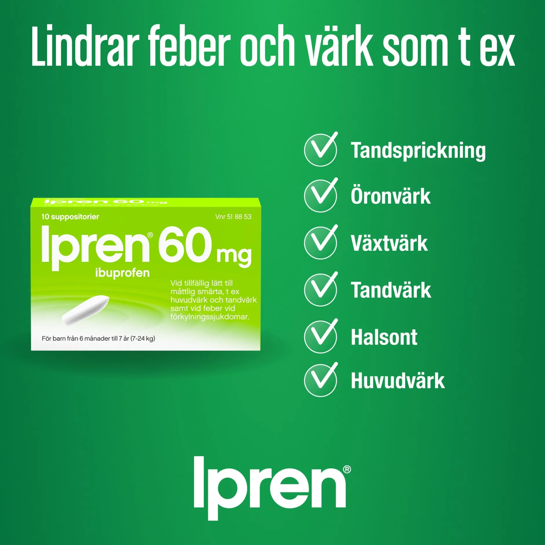 Ipren suppositorium 60mg 10 suppositorier