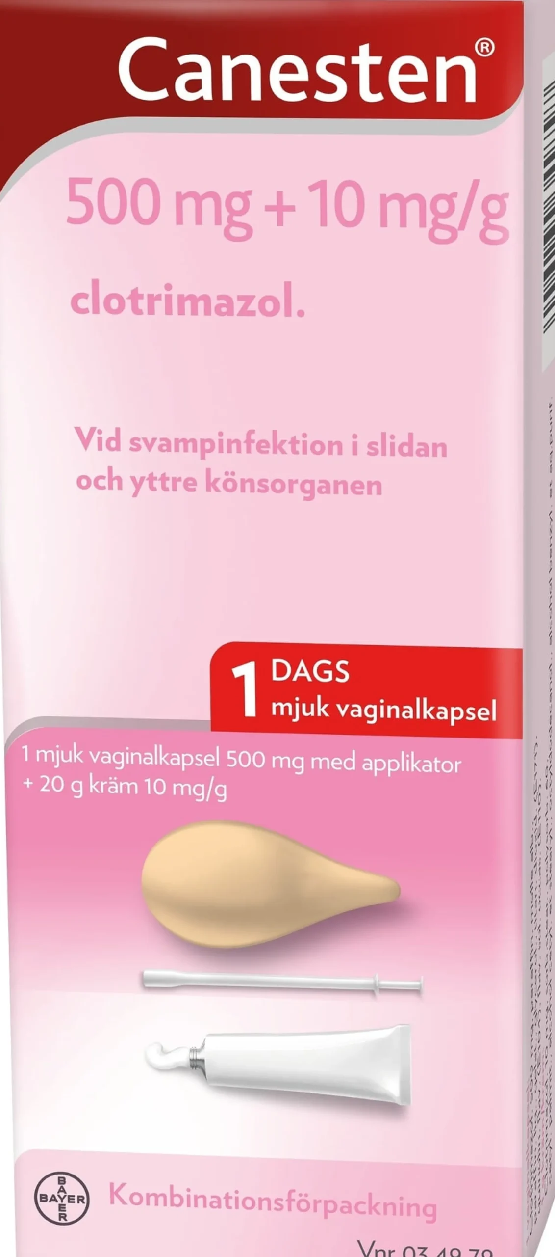 Kombinationsförpackning Mjuk Vaginalkapsel 500mg 1 st + 20g Vaginalkräm 10mg/g