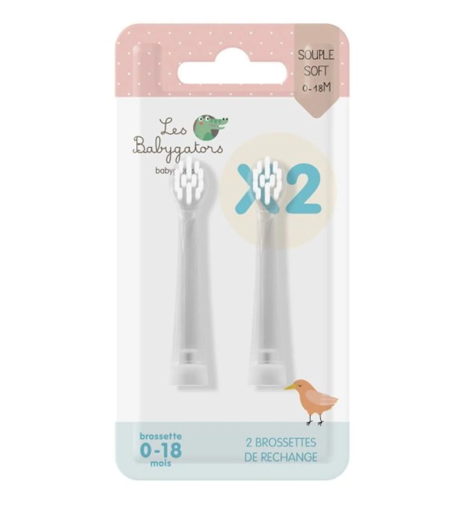 Les Babygators Borsthuvud Refill 0-18 Månader 2-pack