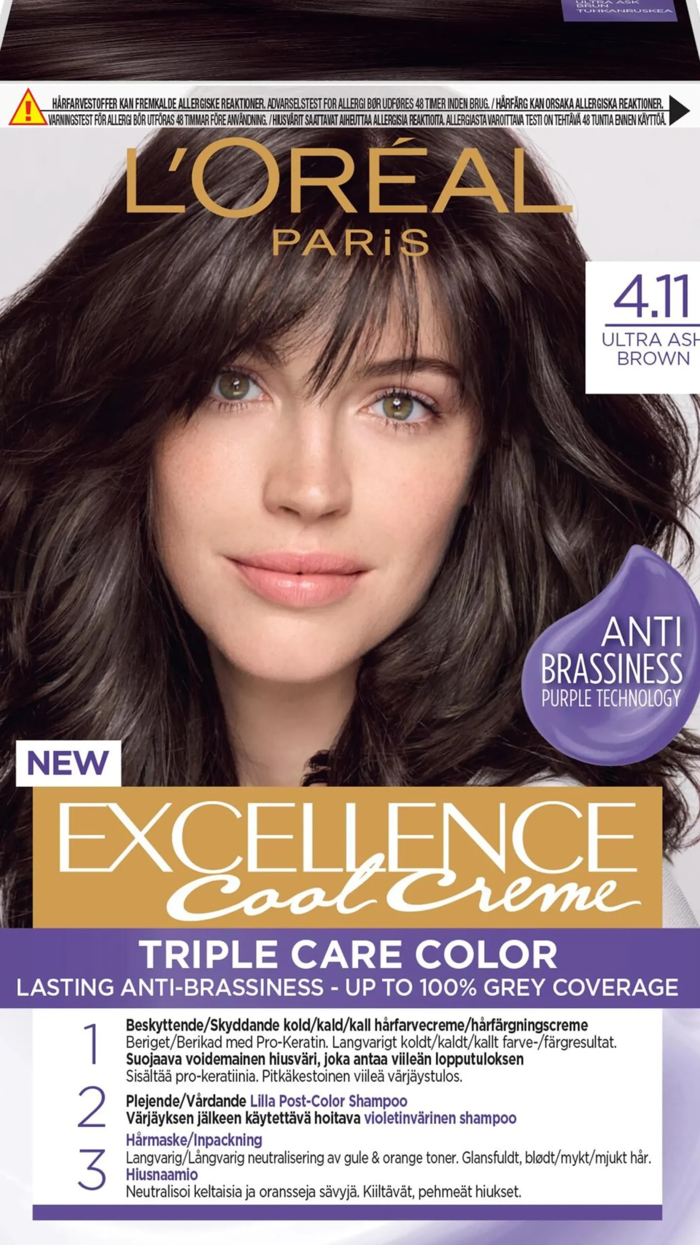 L'Oréal Paris Excellence Cool Creme Permanent Hårfärg för normalt hår 4.11 Ultra Ash Brown 1 st