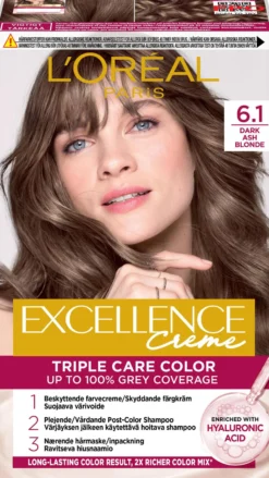 L'Oréal Paris Excellence Creme Permanent Hårfärg för normalt hår 6.1 Dark Ash Blonde 1 st