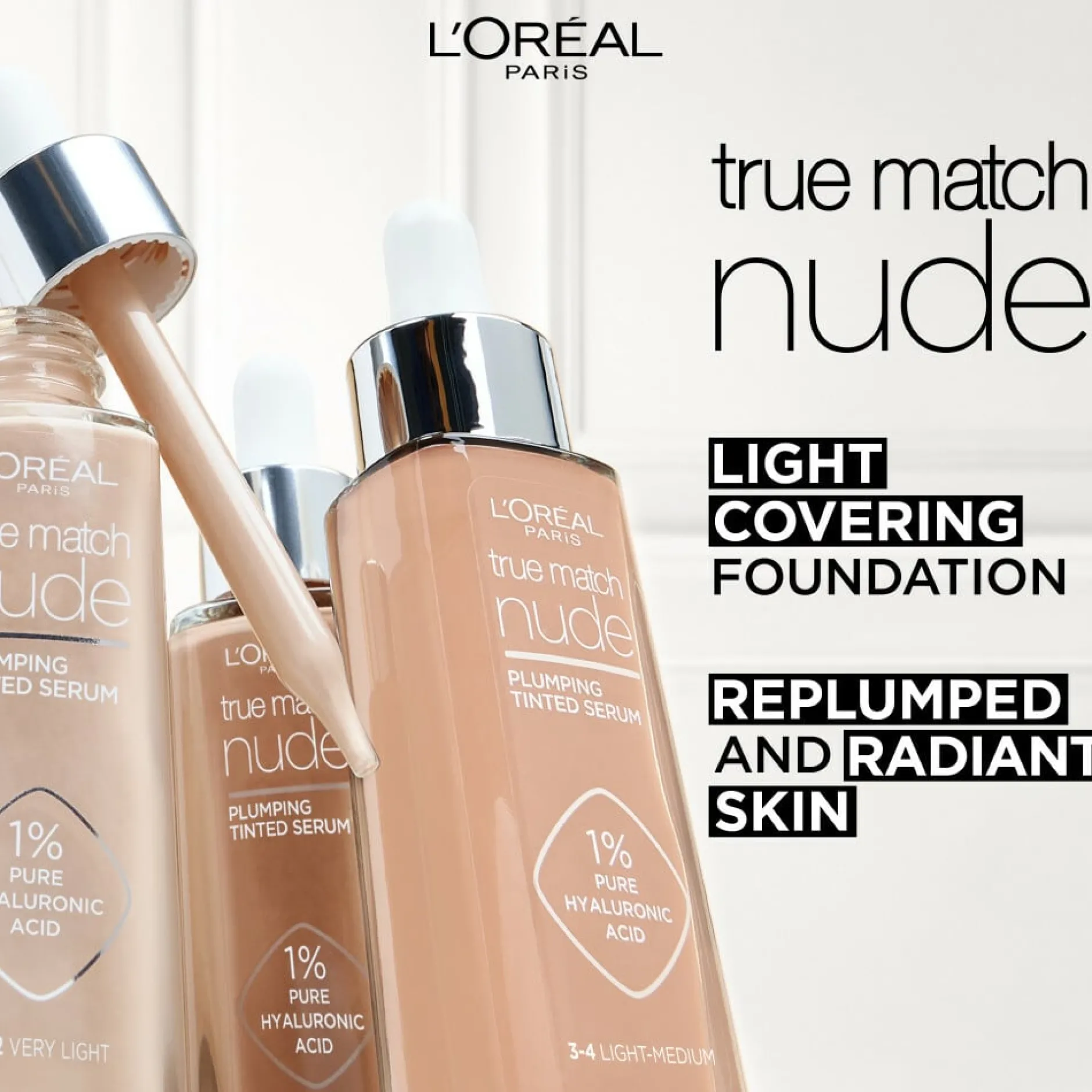 L'Oréal Paris True Match Nude Plumping Tinted Serum 3-4 Light - Medium 30 ml