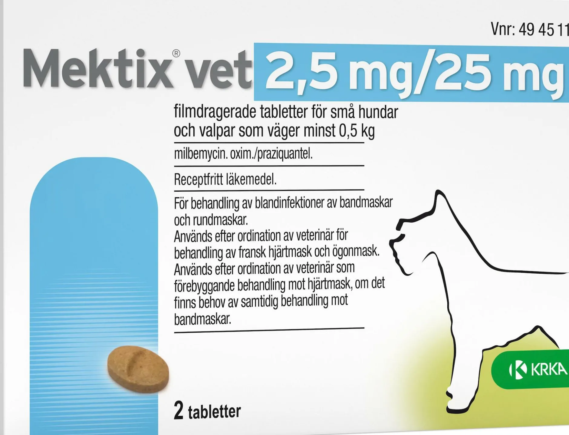 Mektix.Vet 2,5mg/25mg Avmaskning Hund (+0,5kg) 2 tabletter