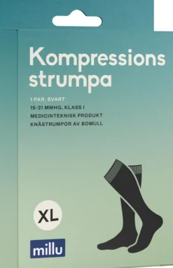 Millu Kompressionsstrumpa Klass 1 Bomull Svart XL