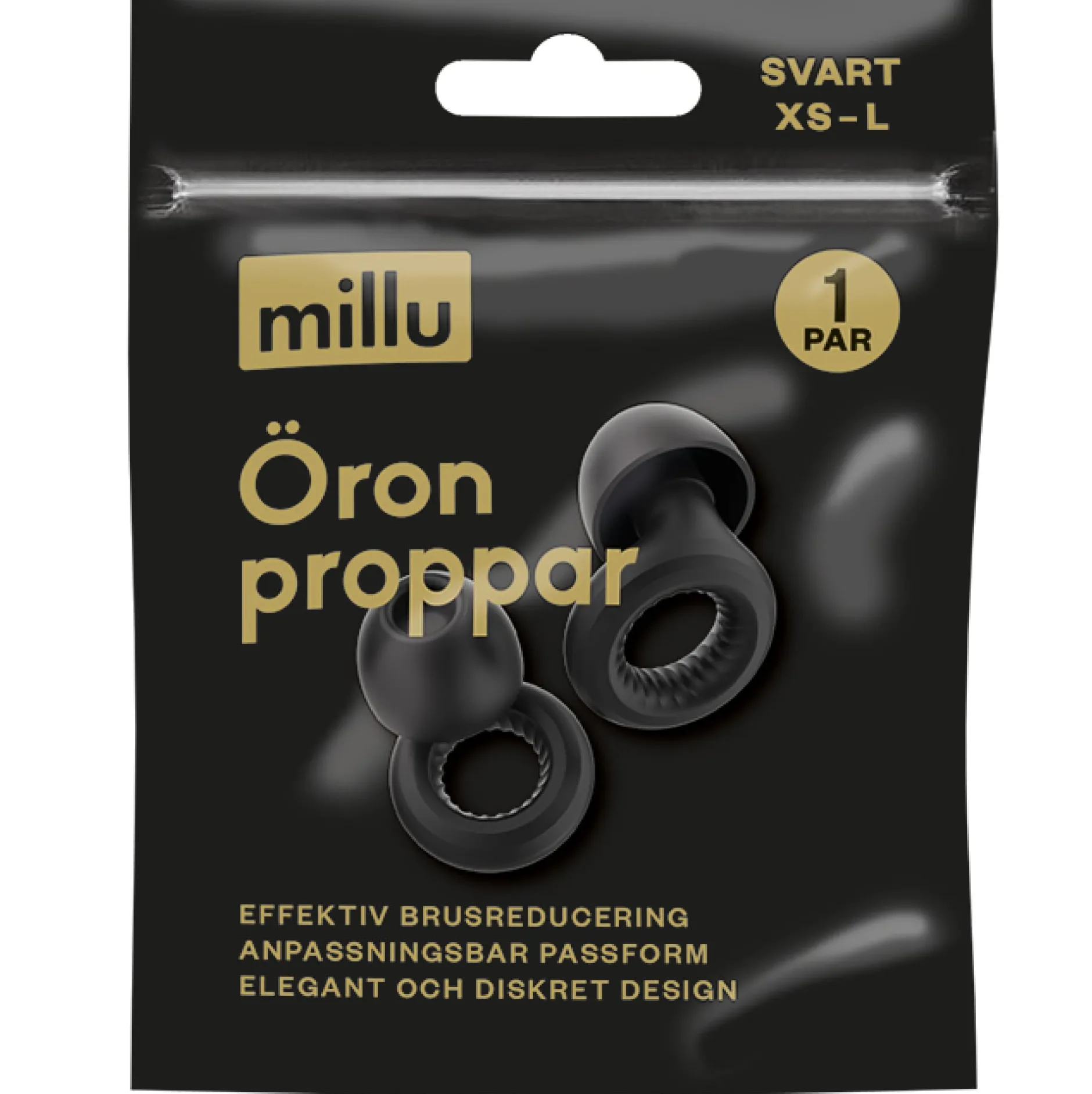 Millu Öronproppar Diskret Svart 1 par