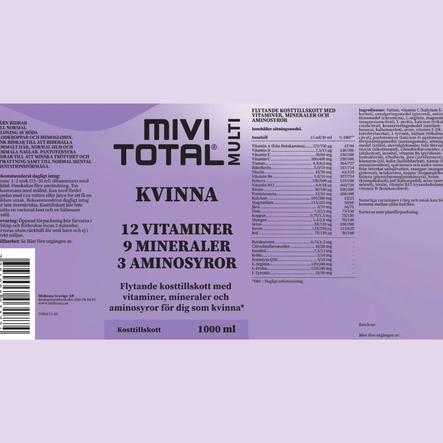 Mivitotal Kvinna Multivitaminer & Mineraler 1000 ml