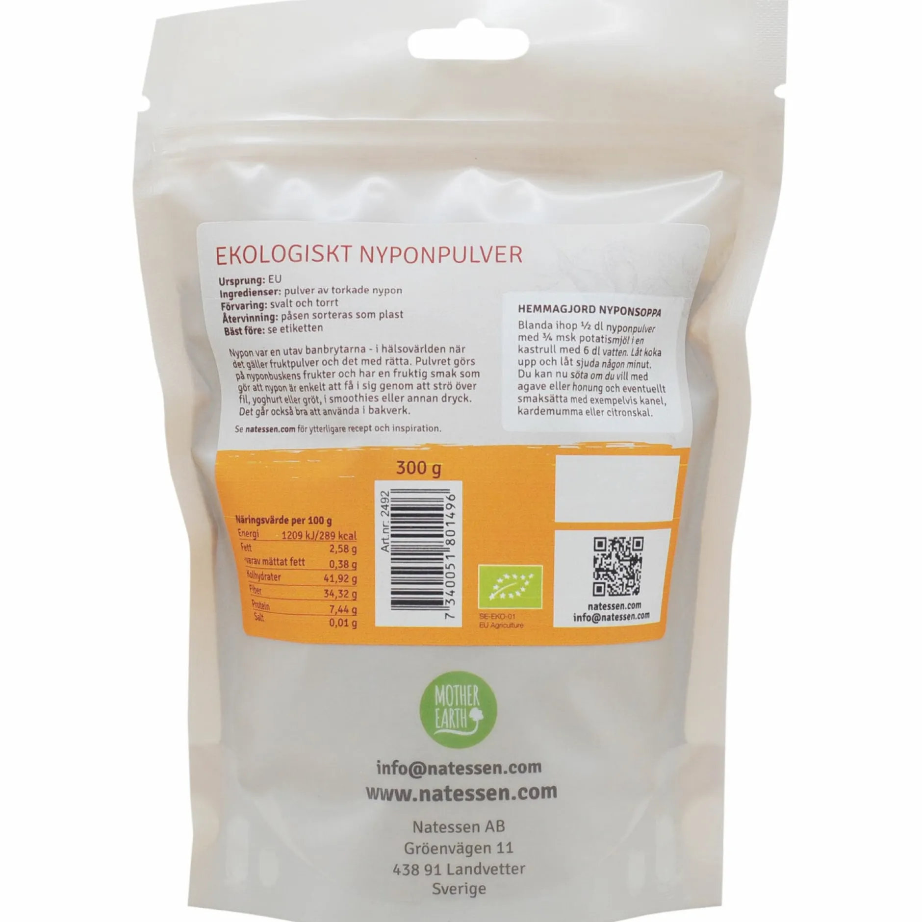 Mother Earth Ekologiskt Nyponpulver RAW 300g
